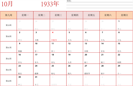1933年日历